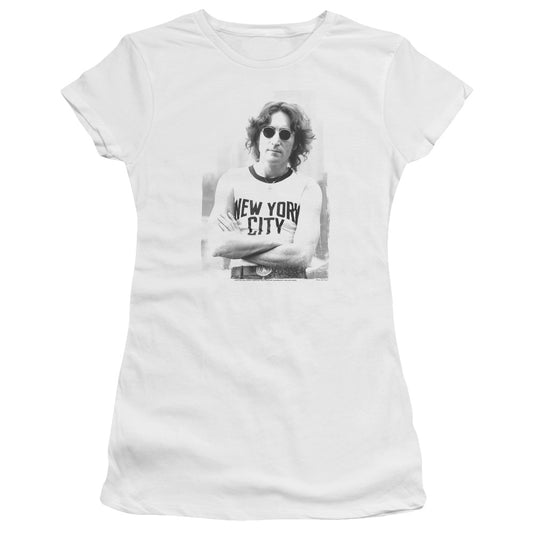 John Lennon New York Junior Sheer Cap Sleeve Premium Bella Canvas Womens T Shirt White