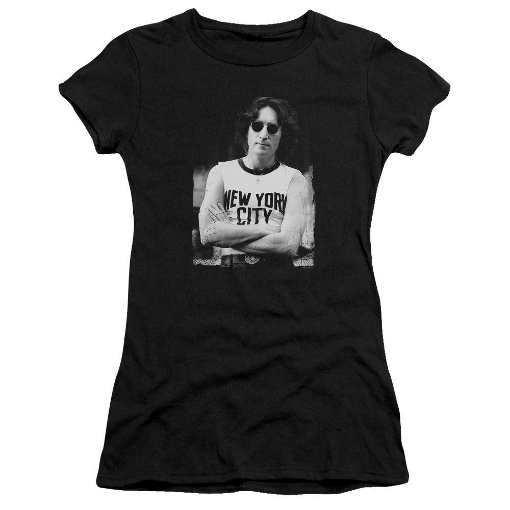 John Lennon New York Junior Sheer Cap Sleeve Premium Bella Canvas Womens T Shirt Black