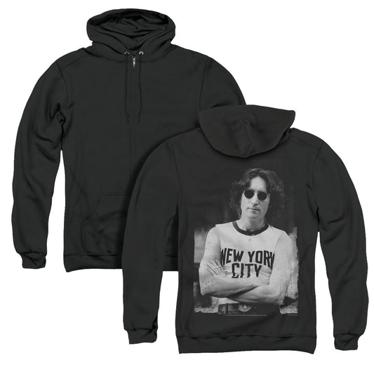 John Lennon New York Back Print Zipper Mens Hoodie Black