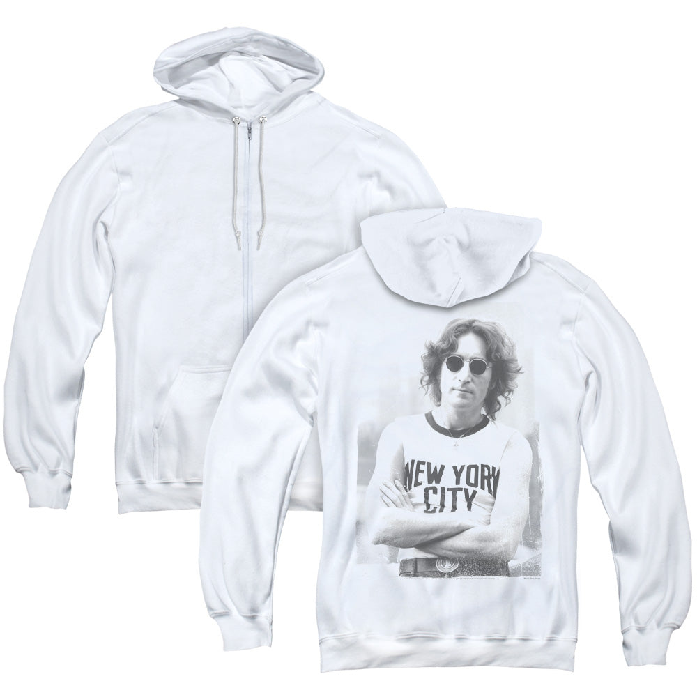 John Lennon New York Back Print Zipper Mens Hoodie White