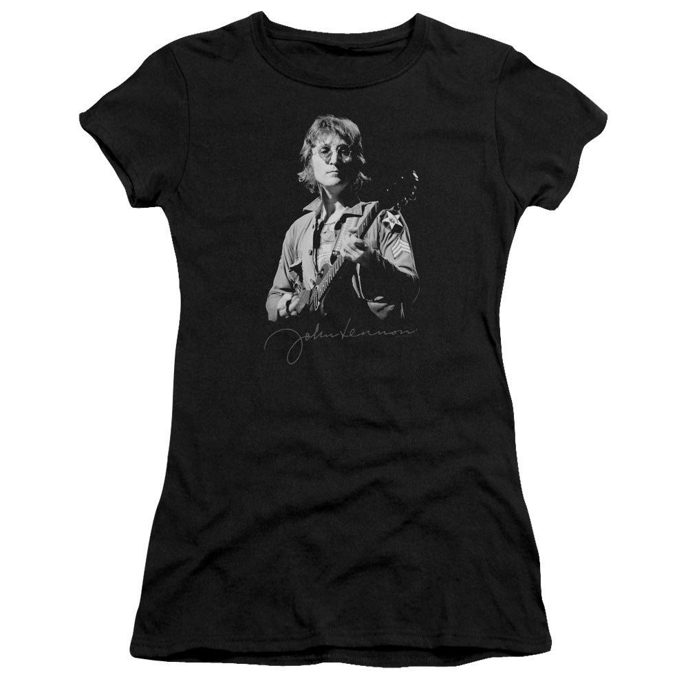 John Lennon Iconic Junior Sheer Cap Sleeve Womens T Shirt Black