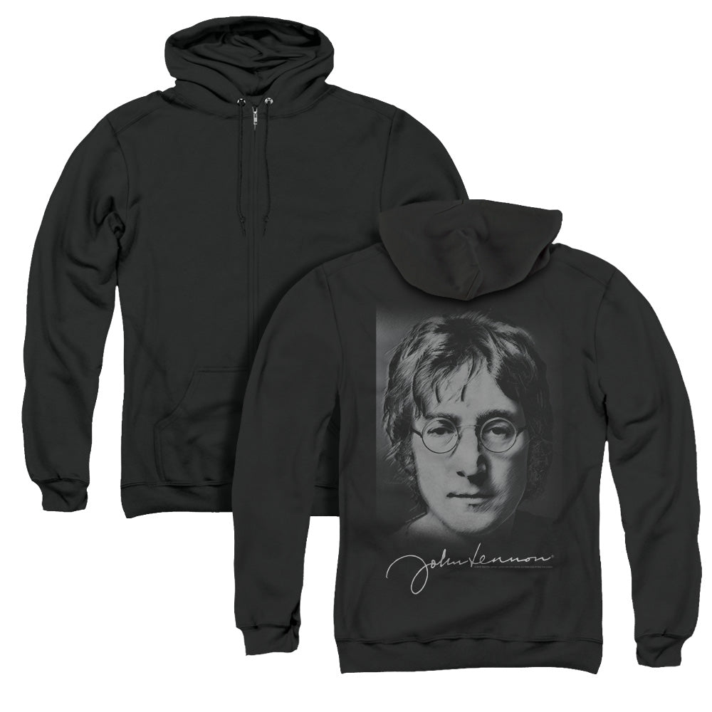 John Lennon Sketch Back Print Zipper Mens Hoodie Black