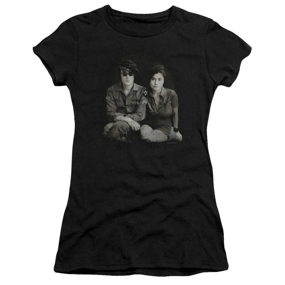 John Lennon Beret Junior Sheer Cap Sleeve Premium Bella Canvas Womens T Shirt Black