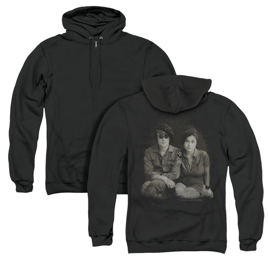 John Lennon Beret Back Print Zipper Mens Hoodie Black