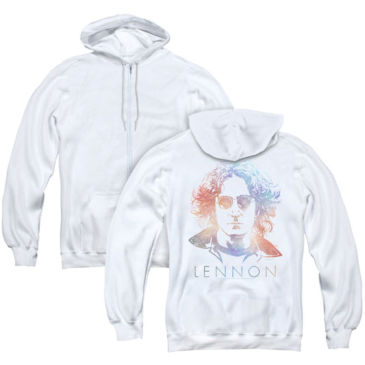 John Lennon Colorful Back Print Zipper Mens Hoodie White