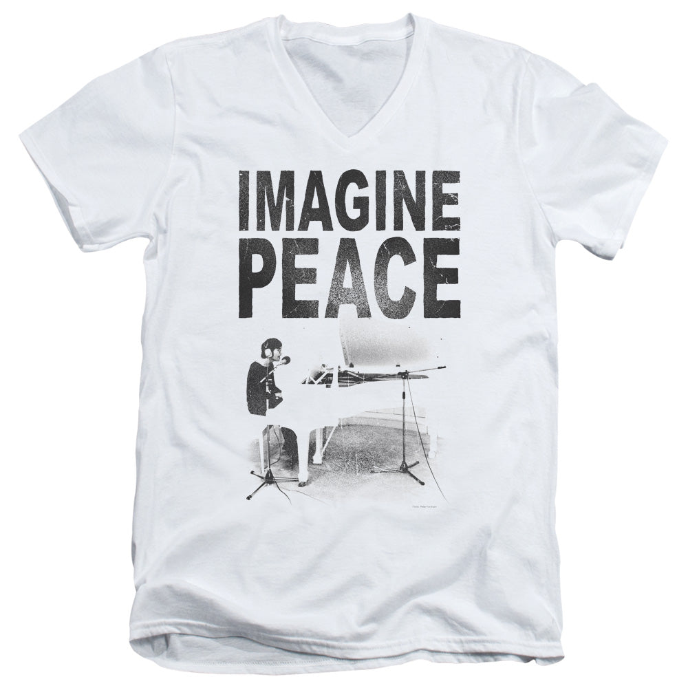 John Lennon Imagine Mens Slim Fit V-Neck T Shirt White