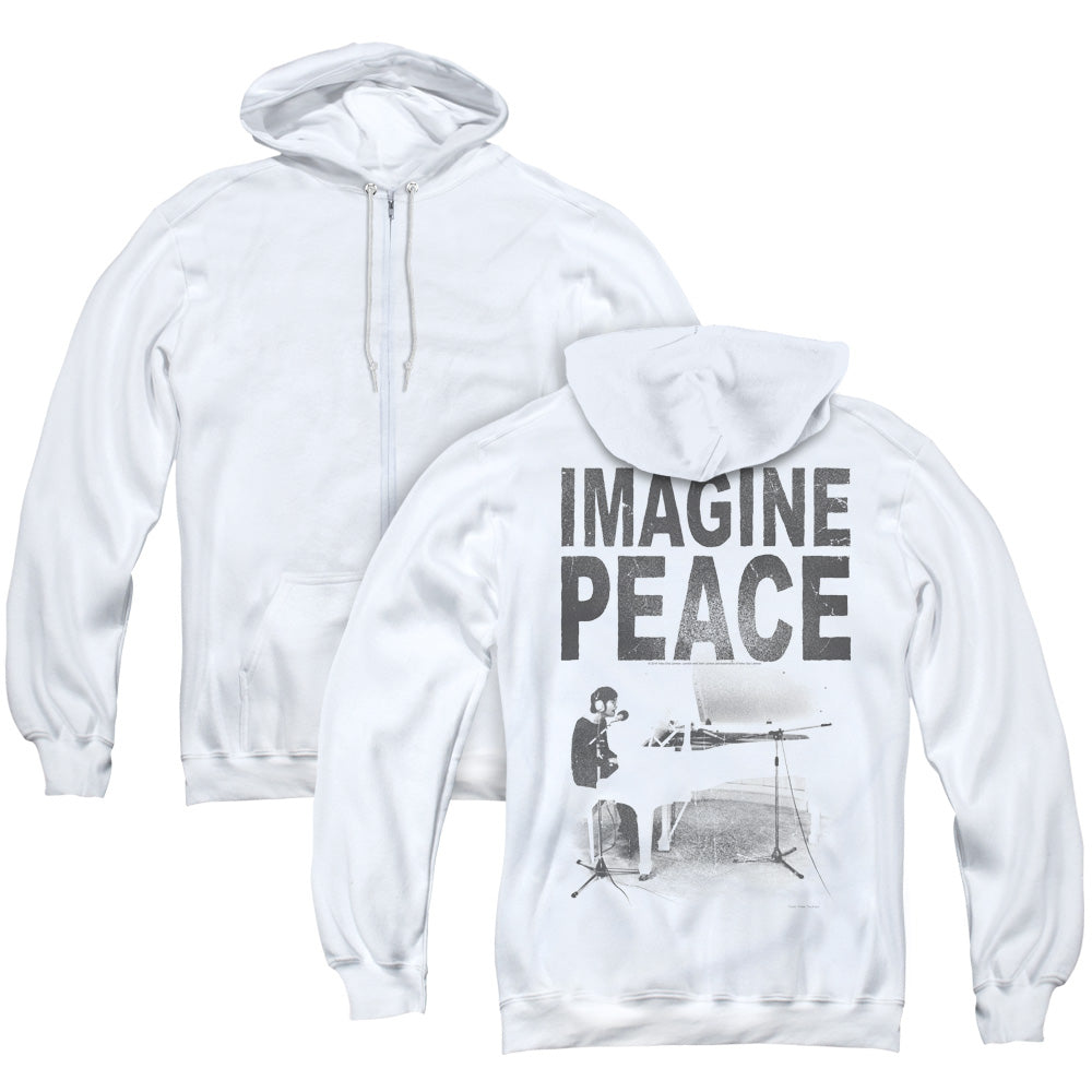 John Lennon Imagine Back Print Zipper Mens Hoodie White