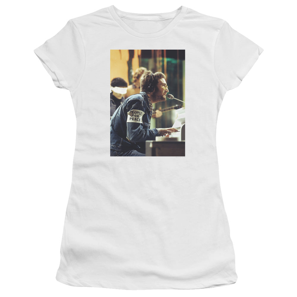 John Lennon Peace Junior Sheer Cap Sleeve Womens T Shirt White