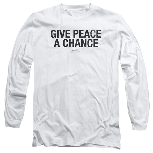 John Lennon Give Peace A Chance Mens Long Sleeve Shirt White