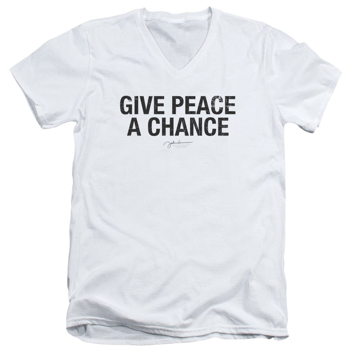 John Lennon Give Peace A Chance Mens Slim Fit V-Neck T Shirt White