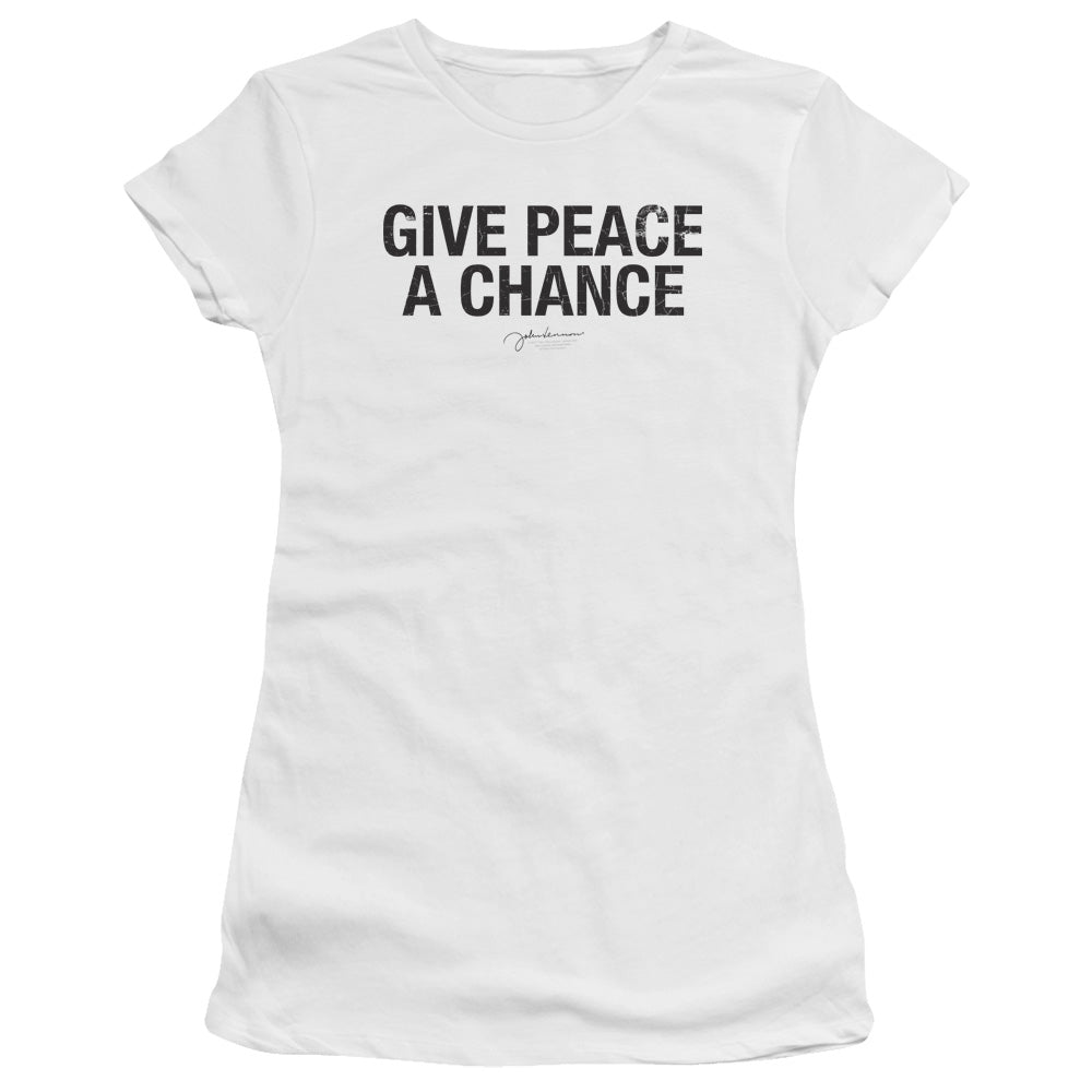 John Lennon Give Peace A Chance Junior Sheer Cap Sleeve Womens T Shirt White