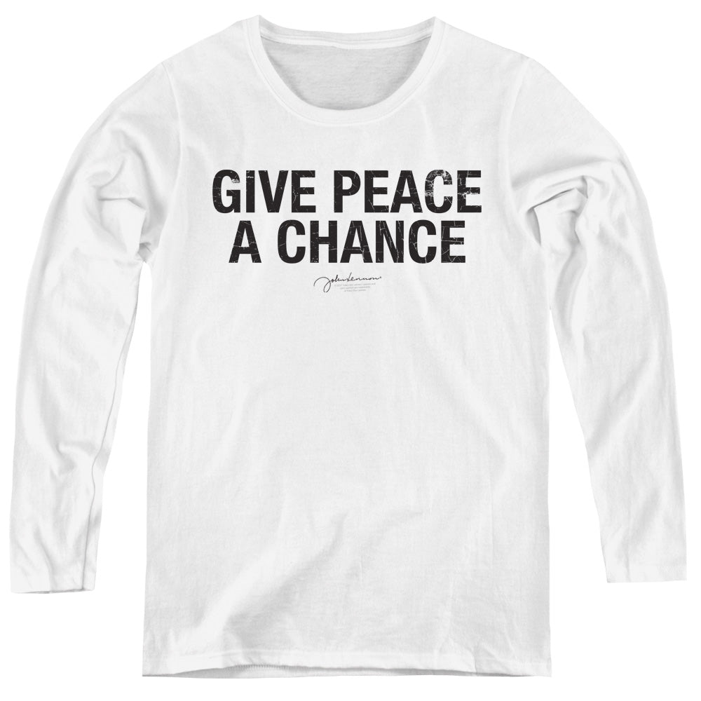 John Lennon Give Peace A Chance Womens Long Sleeve Shirt White