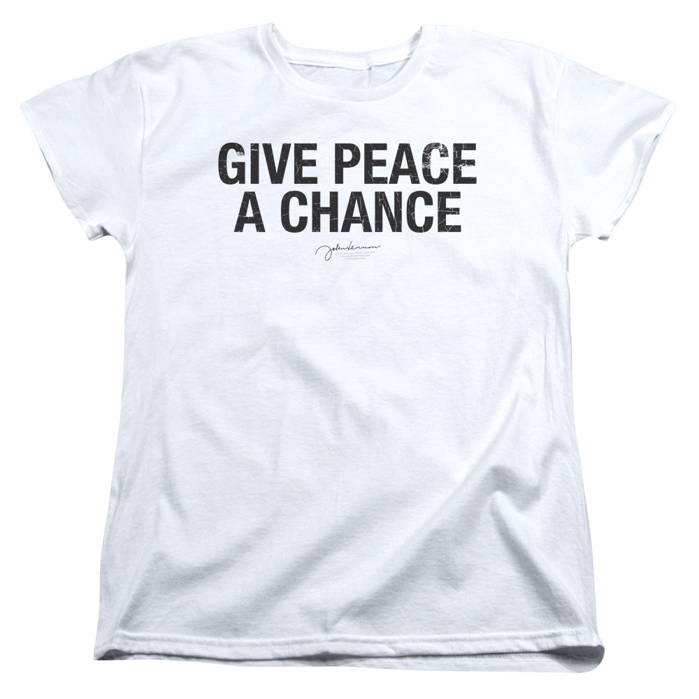 John Lennon Give Peace A Chance Womens T Shirt White