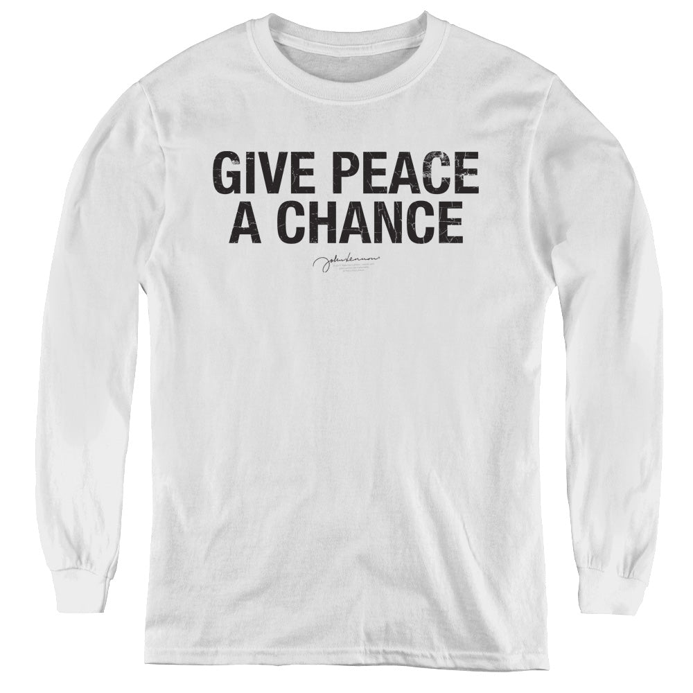 John Lennon Give Peace A Chance Long Sleeve Kids Youth T Shirt White