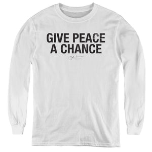 John Lennon Give Peace A Chance Long Sleeve Kids Youth T Shirt White