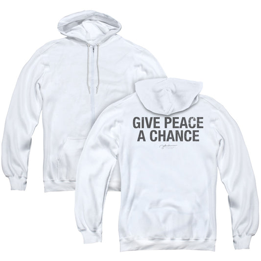 John Lennon Give Peace A Chance Back Print Zipper Mens Hoodie White