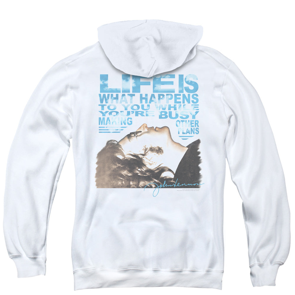 John Lennon Other Plans Back Print Zipper Mens Hoodie White