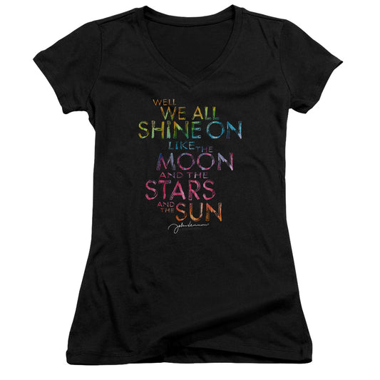 John Lennon All Shine Junior Sheer Cap Sleeve V-Neck Womens T Shirt Black