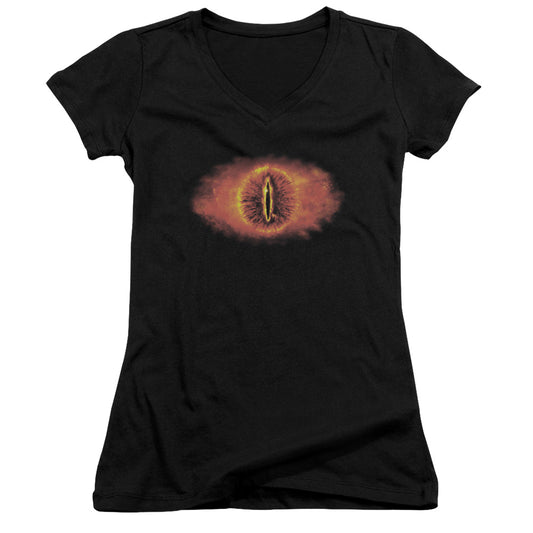 Lord of the Rings Eye of Sauron Junior Sheer Cap Sleeve V-Neck Womens T Shirt Black