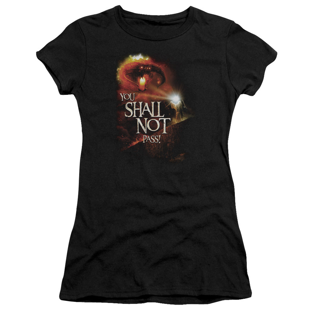 Lord of the Rings You Shall Not Pass Junior Sheer Cap Sleeve Womens T Shirt Black