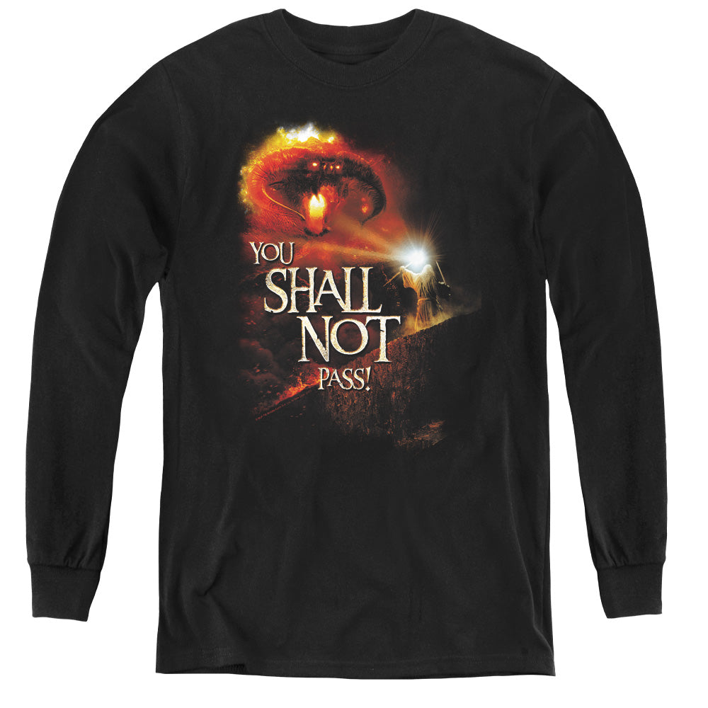 Lord of the Rings You Shall Not Pass Long Sleeve Kids Youth T Shirt Black