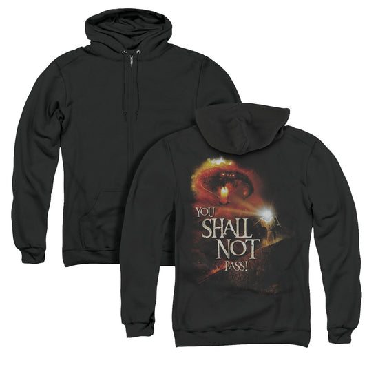 Lord of the Rings You Shall Not Pass Back Print Zipper Mens Hoodie Black