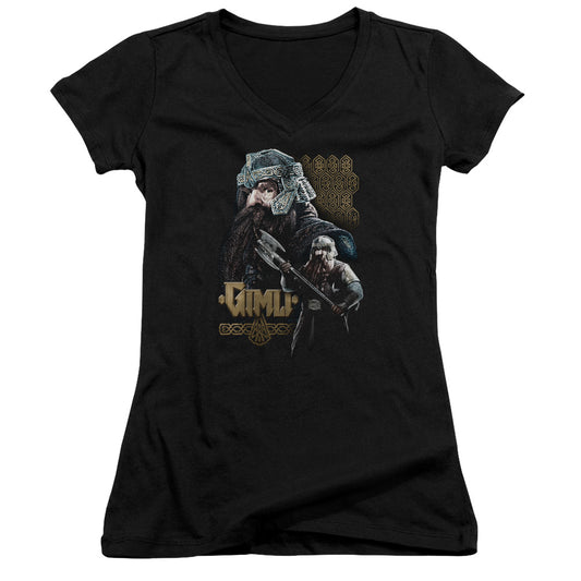 Lord of the Rings Gimli Junior Sheer Cap Sleeve V-Neck Womens T Shirt Black