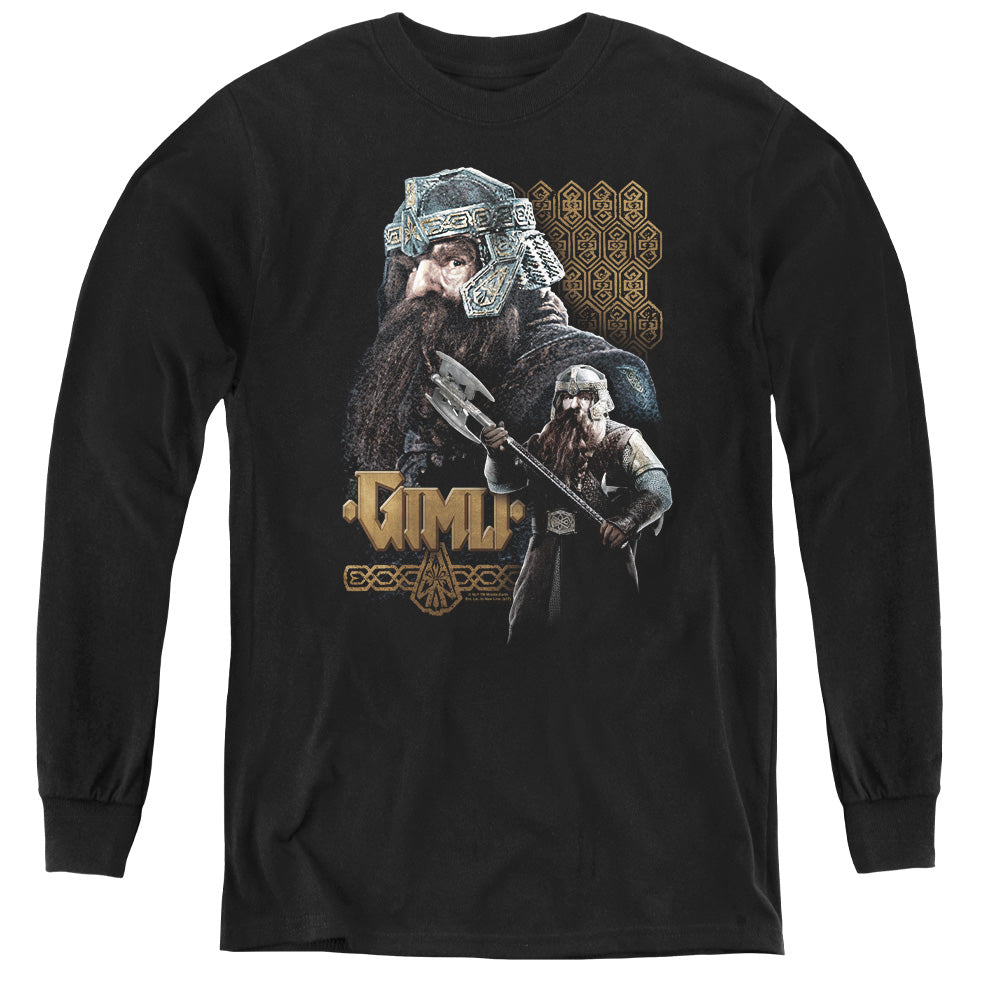 Lord of the Rings Gimli Long Sleeve Kids Youth T Shirt Black