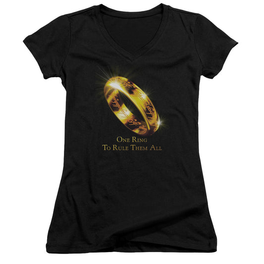 Lord of the Rings One Ring Junior Sheer Cap Sleeve V-Neck Womens T Shirt Black