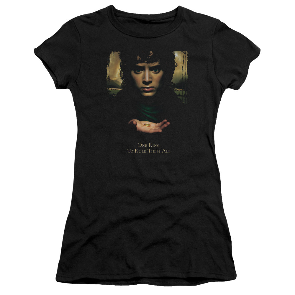 Lord of the Rings Frodo One Ring Junior Sheer Cap Sleeve Womens T Shirt Black