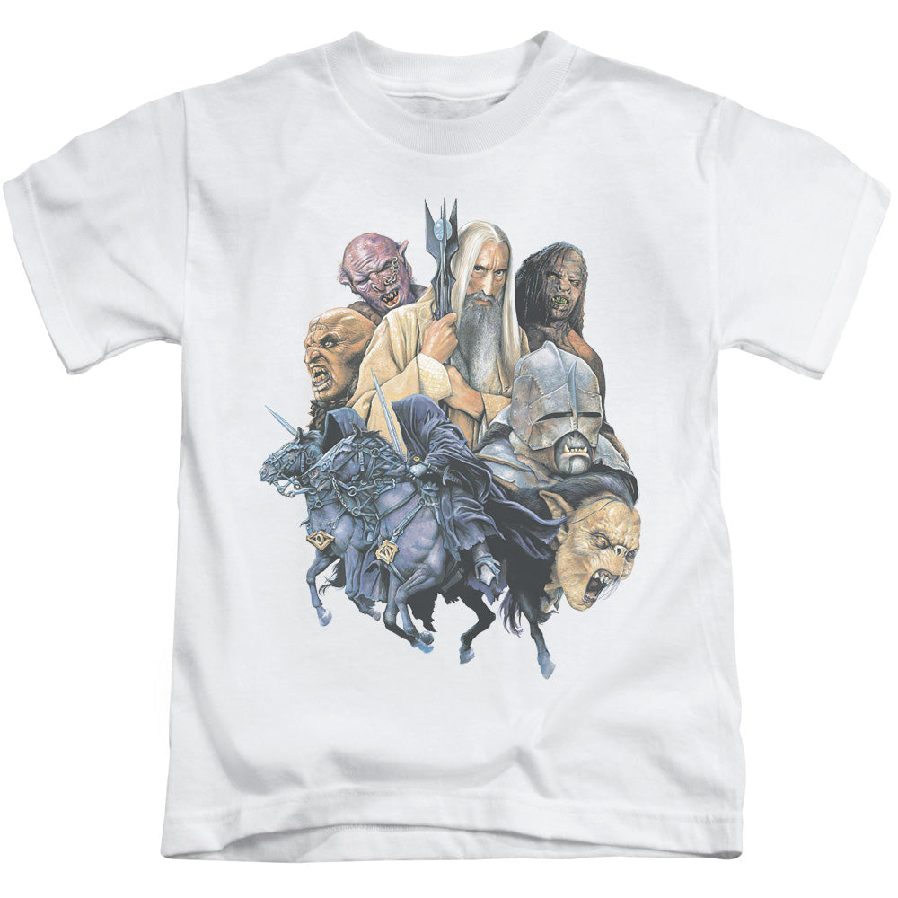 Lord of the Rings Collage of Evil Juvenile Kids Youth T Shirt White