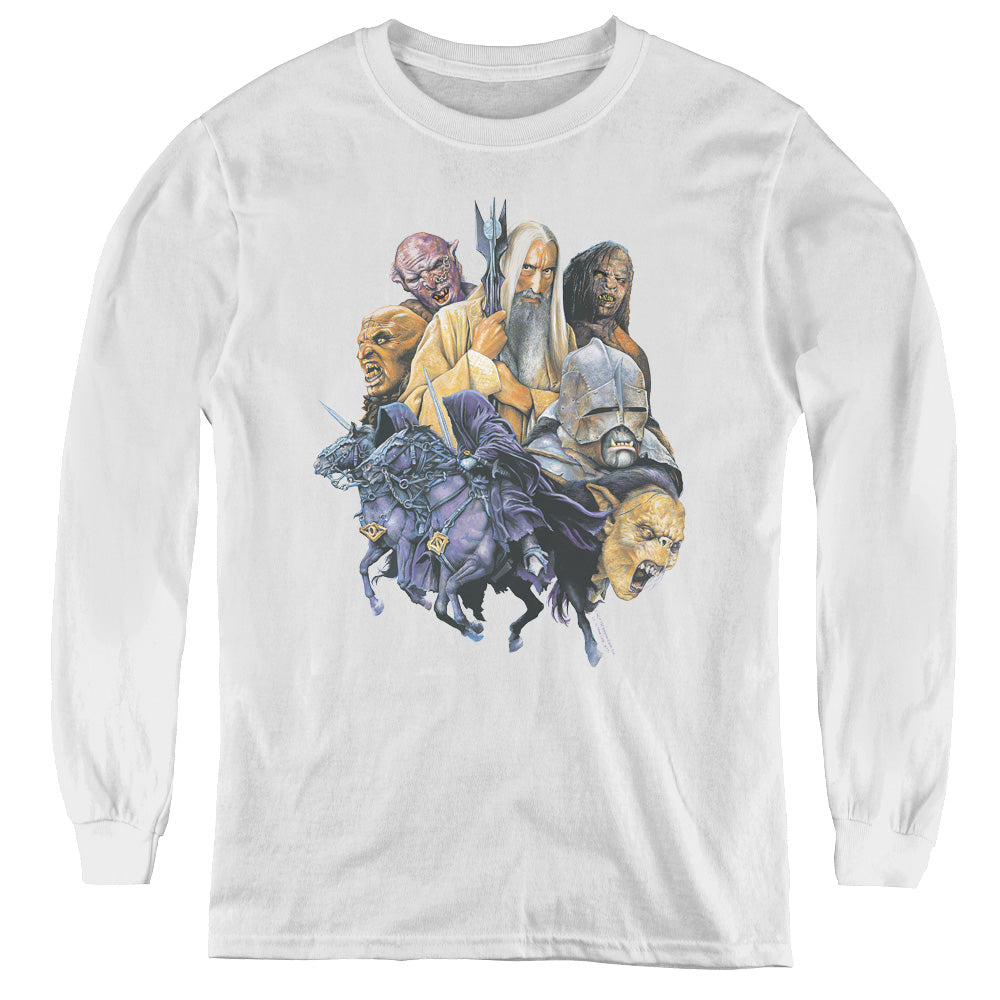 Lord of the Rings Collage of Evil Long Sleeve Kids Youth T Shirt White