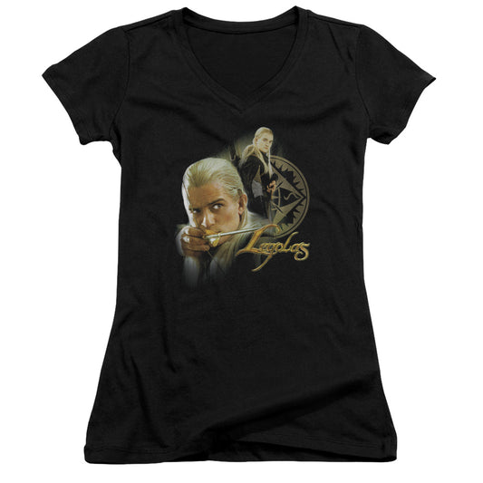 Lord of the Rings Legolas Junior Sheer Cap Sleeve V-Neck Womens T Shirt Black