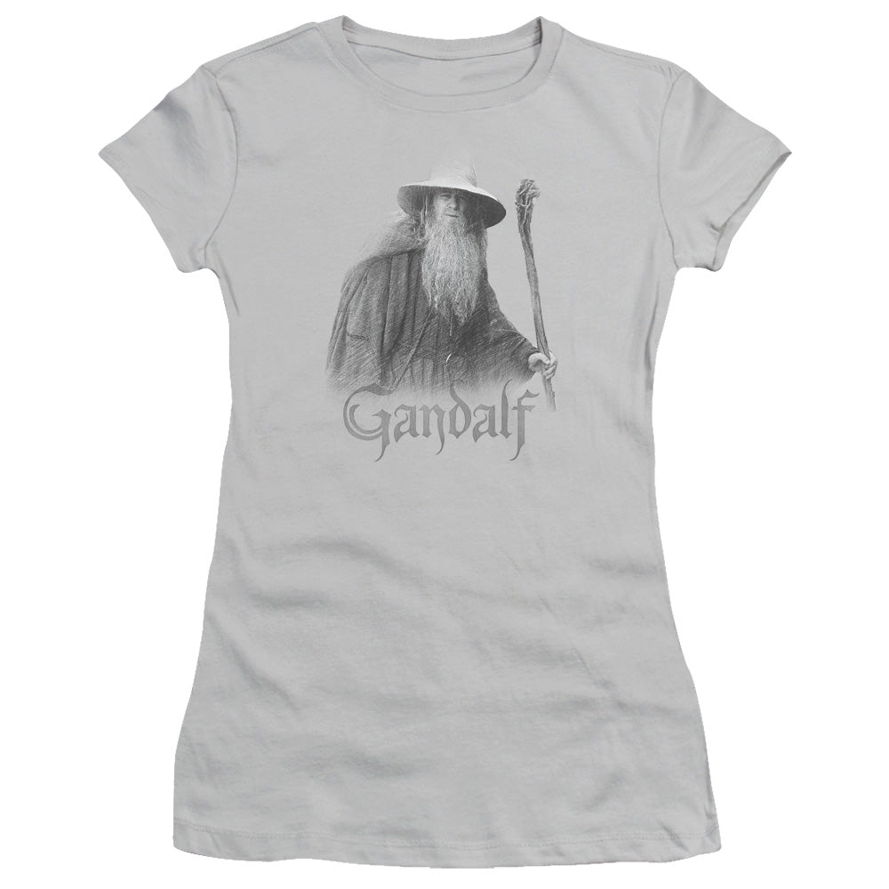 Lord of the Rings Gandalf the Grey Junior Sheer Cap Sleeve Womens T Shirt Silver