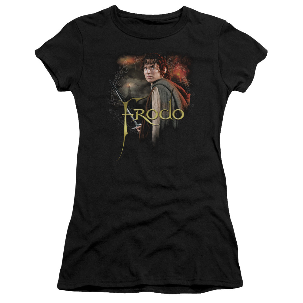 Lord of the Rings Frodo Junior Sheer Cap Sleeve Womens T Shirt Black