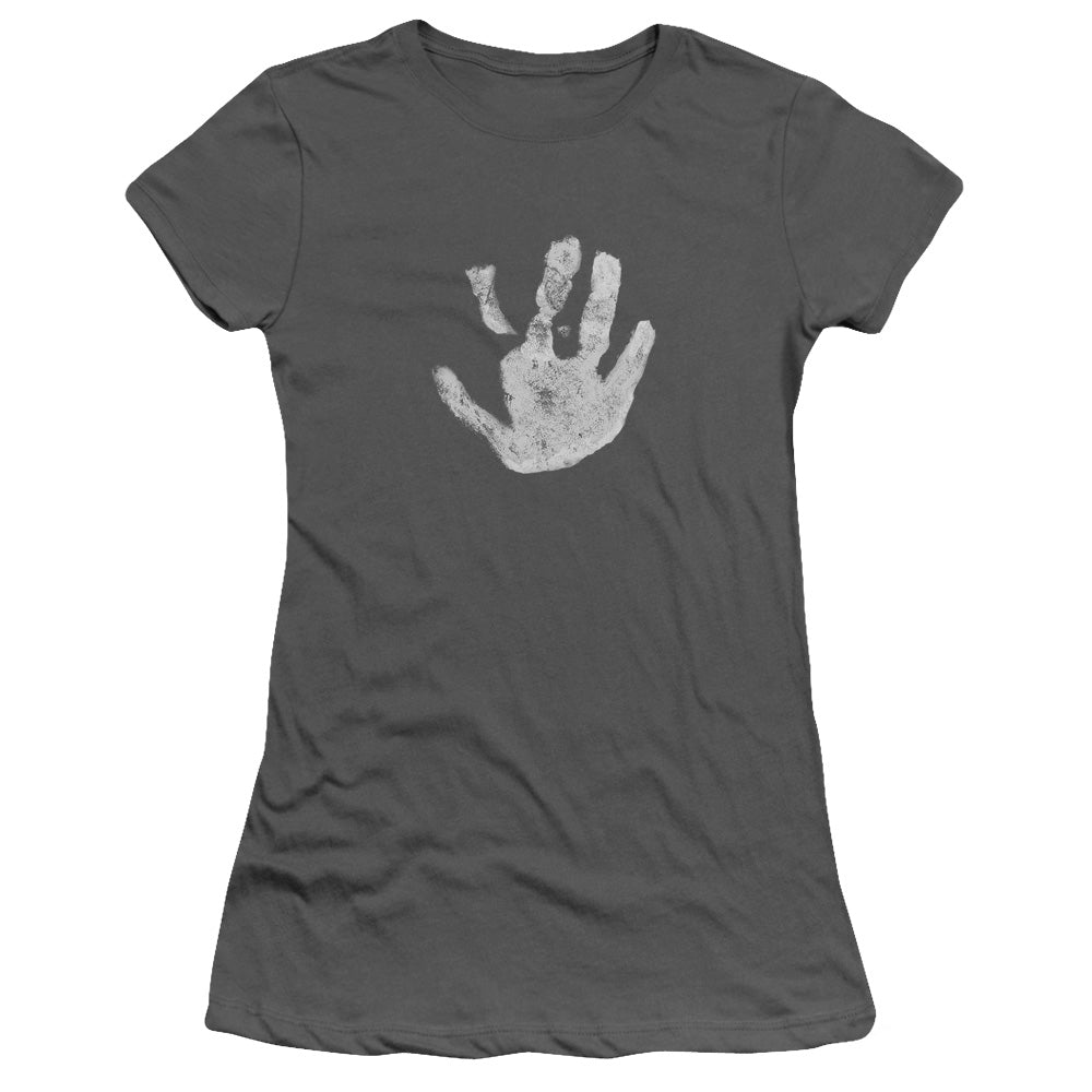 Lord of the Rings White Hand Junior Sheer Cap Sleeve Womens T Shirt Charcoal