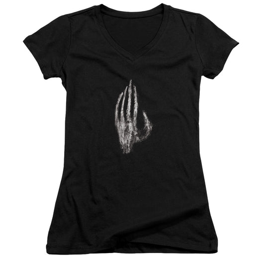 Lord of the Rings Hand of Saruman Junior Sheer Cap Sleeve V-Neck Womens T Shirt Black