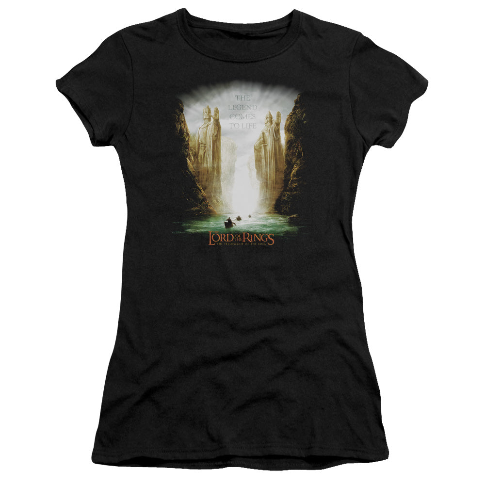 Lord of the Rings Kings of Old Junior Sheer Cap Sleeve Womens T Shirt Black