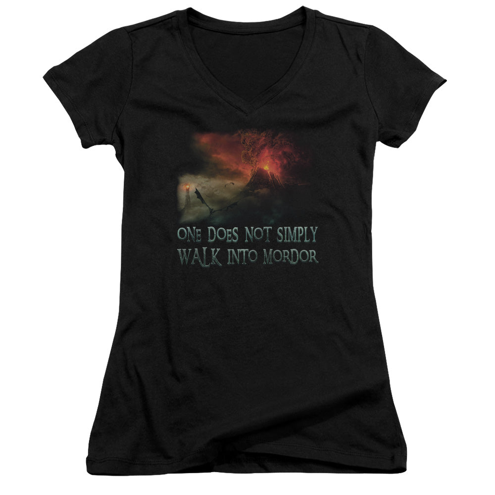 Lord of the Rings Walk in Mordor Junior Sheer Cap Sleeve V-Neck Womens T Shirt Black