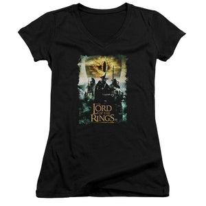 Lord Of The Rings Villain Group Junior Sheer Cap Sleeve V-Neck Womens T Shirt Black