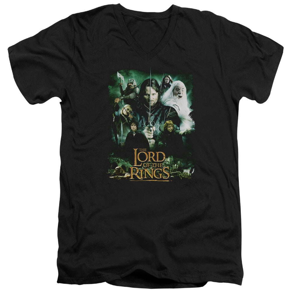 Lord Of The Rings Hero Group Mens Slim Fit V-Neck T Shirt Black