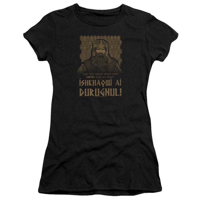 Lord Of The Rings Ishkhaqwi Durugnul Junior Sheer Cap Sleeve Womens T Shirt Black