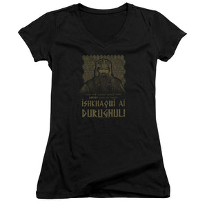 Lord Of The Rings Ishkhaqwi Durugnul Junior Sheer Cap Sleeve V-Neck Womens T Shirt Black