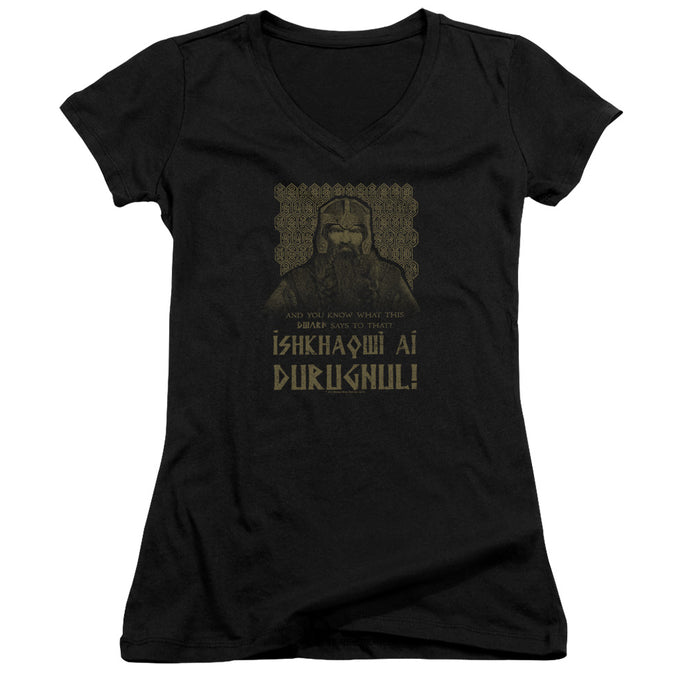 Lord Of The Rings Ishkhaqwi Durugnul Junior Sheer Cap Sleeve V-Neck Womens T Shirt Black