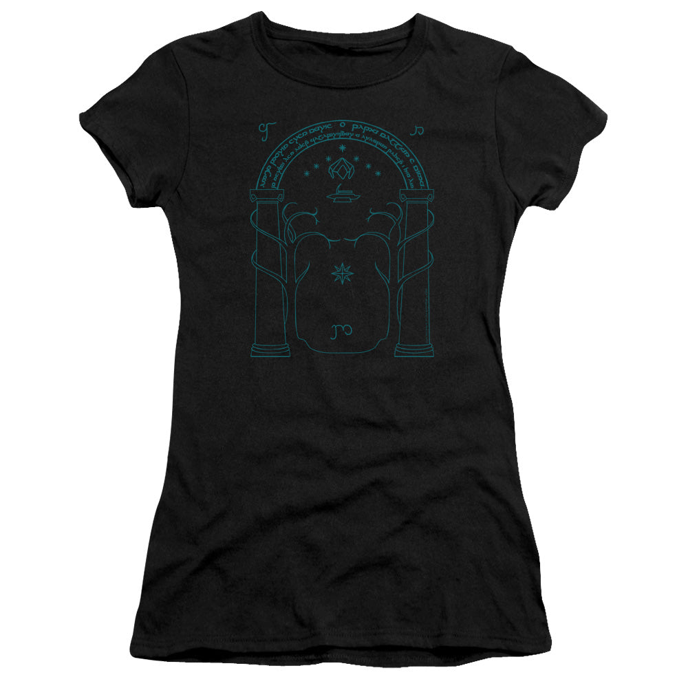 Lord Of The Rings Doors of Durin Junior Sheer Cap Sleeve Womens T Shirt Black