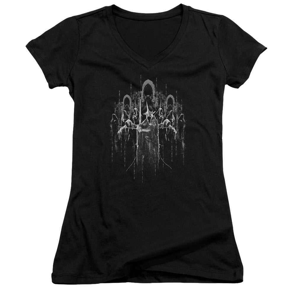 Lord Of The Rings the Nine Junior Sheer Cap Sleeve V-Neck Womens T Shirt Black