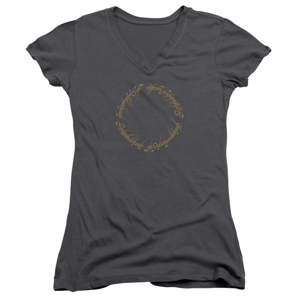 Lord Of The Rings One Ring Junior Sheer Cap Sleeve V-Neck Womens T Shirt Charcoal