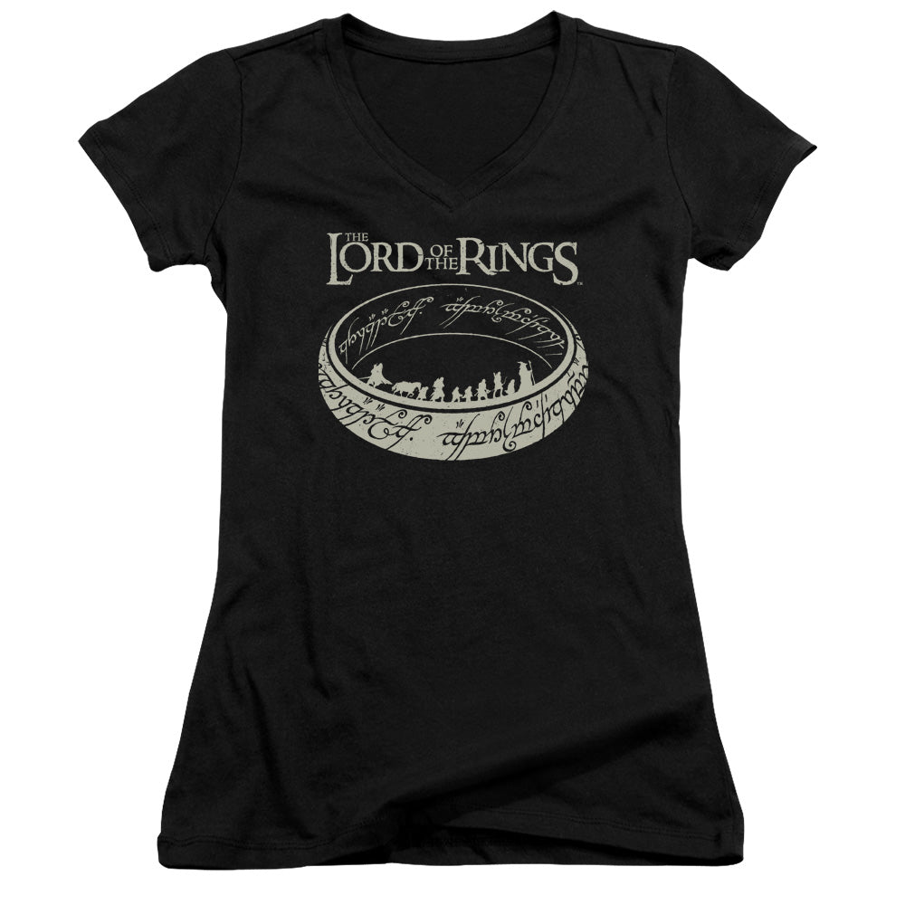 Lord Of The Rings the Journey Junior Sheer Cap Sleeve V-Neck Womens T Shirt Black