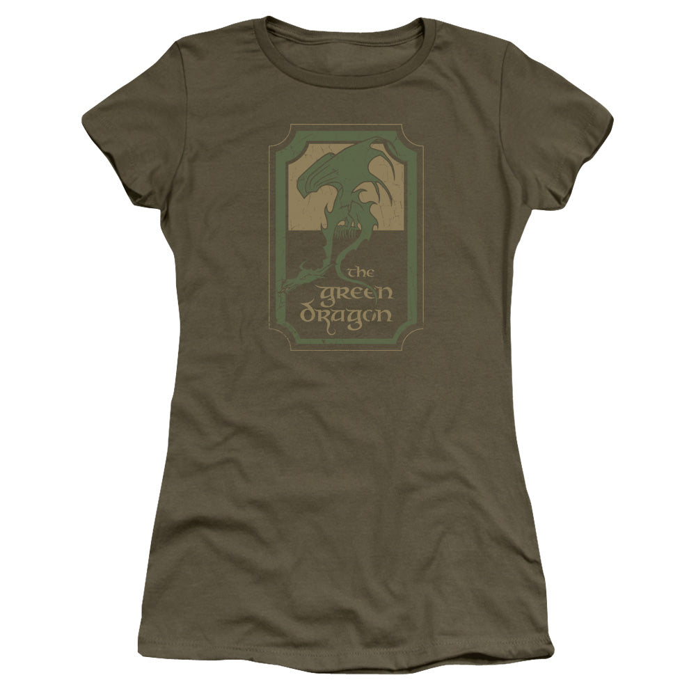 Lord Of The Rings Green Dragon Tavern Junior Sheer Cap Sleeve Womens T Shirt Military Green