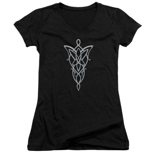 Lord Of The Rings Arwen Necklace Junior Sheer Cap Sleeve V-Neck Womens T Shirt Black